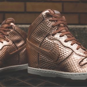 Nike Dunk sky-high metallic rose gold snake skin sneakers